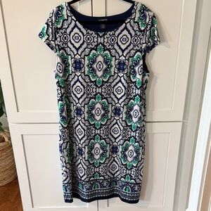 Liz Claiborne Navy Floral-Accent Shift Dress